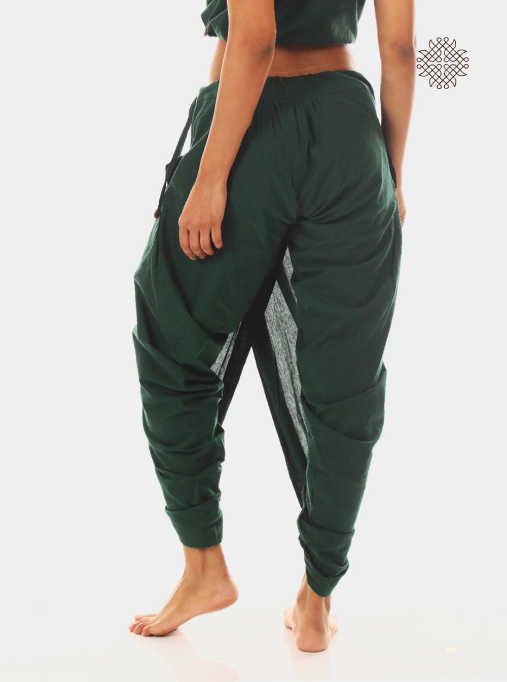 haritah (dark green) yuvaki, pleated dhoti pants with pockets crafted in 100% cotton - Image 4