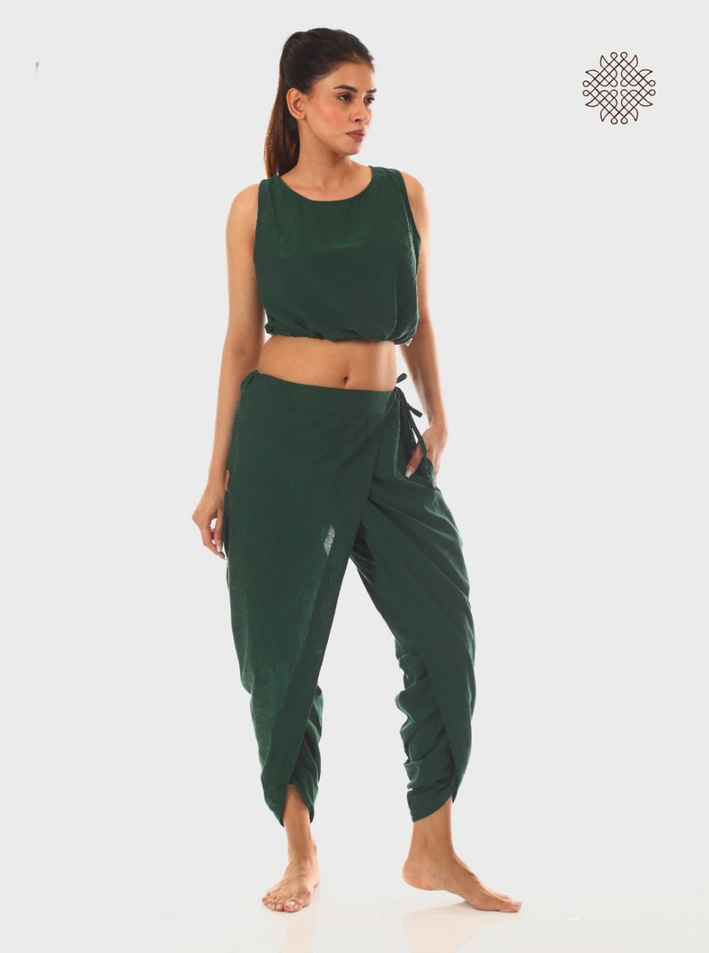 haritah (dark green) yuvaki, cross-cut dhoti pants with pockets crafted in 100% cotton - Image 5