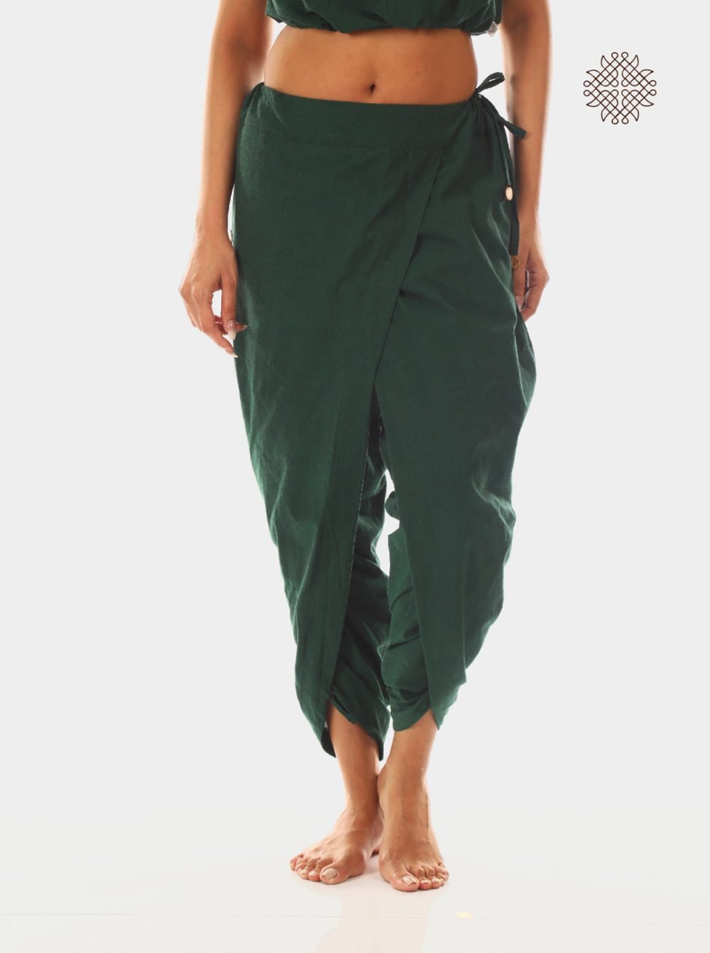 haritah (dark green) yuvaki, cross-cut dhoti pants with pockets crafted in 100% cotton