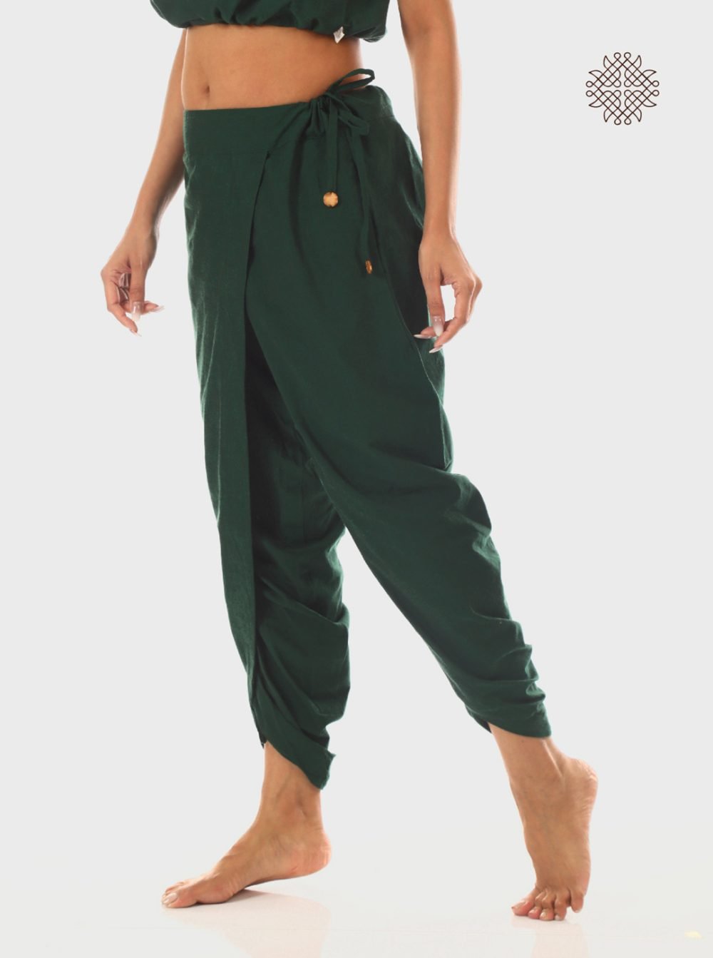 haritah (dark green) yuvaki, cross-cut dhoti pants with pockets crafted in 100% cotton - Image 3