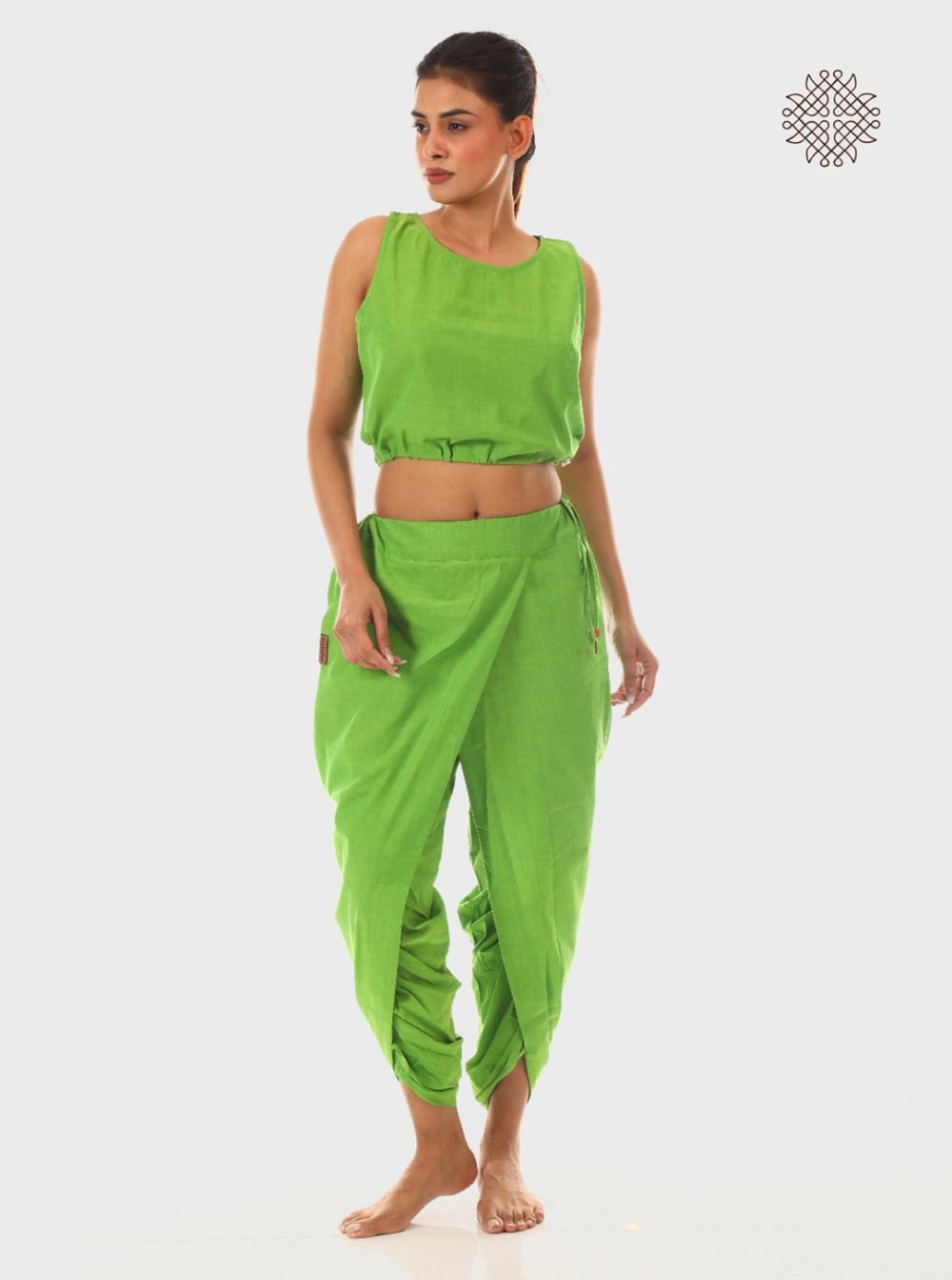 pitaharita/Lemon Green yuvaki, cross-cut dhoti pants with pockets crafted in 100% cotton - Image 5