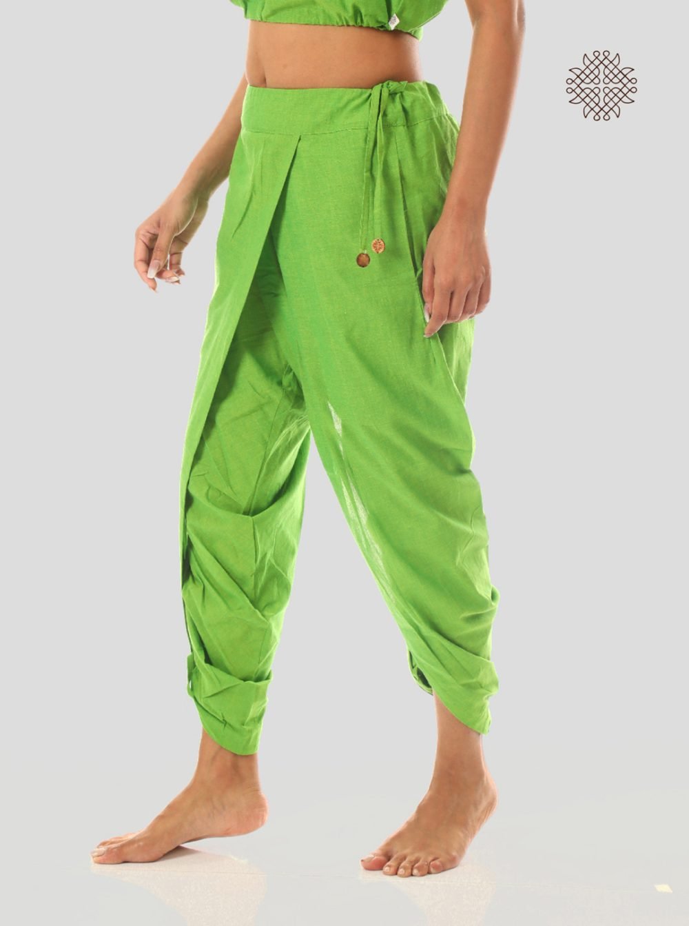 pitaharita/Lemon Green yuvaki, cross-cut dhoti pants with pockets crafted in 100% cotton - Image 3