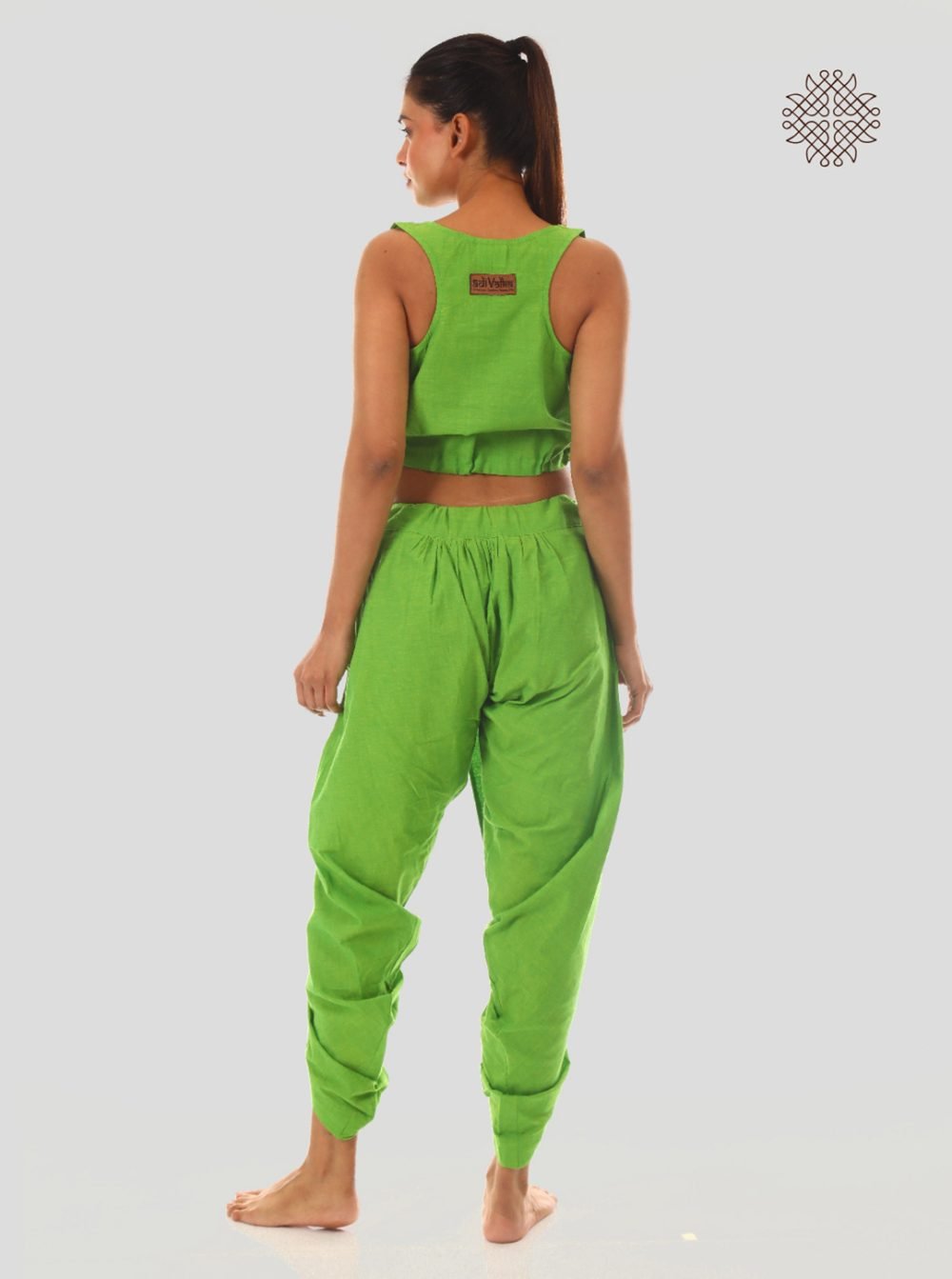 pitaharita/Lemon Green yuvaki, cross-cut dhoti pants with pockets crafted in 100% cotton - Image 4