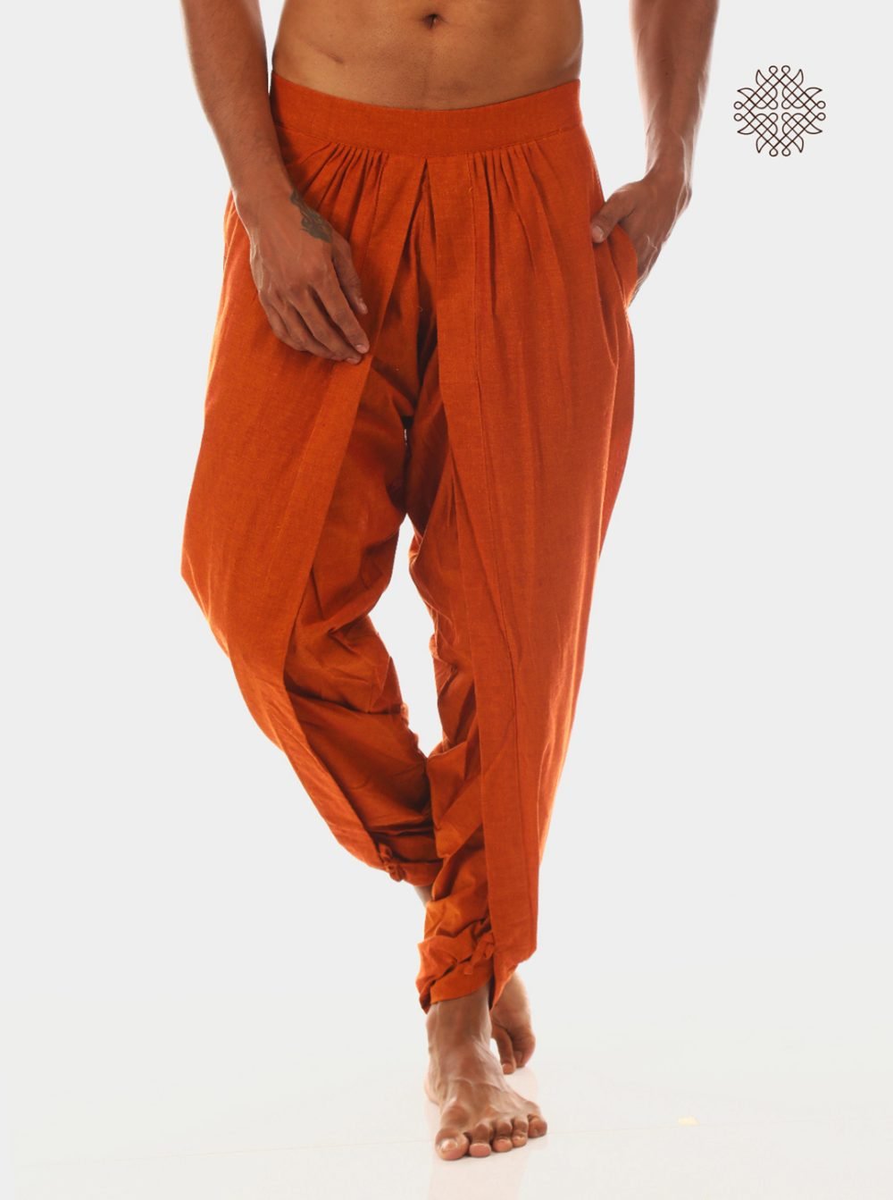 kapila (rusty brown) yuvaka, tulip dhoti pants with pockets crafted in 100% cotton
