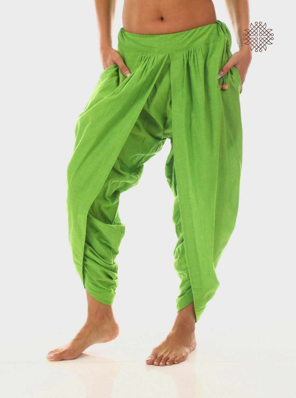 pitaharita/Lemon Green yuvaki, tulip classic dhoti pants with pockets form a comfy wrap crafted in 100% cotton