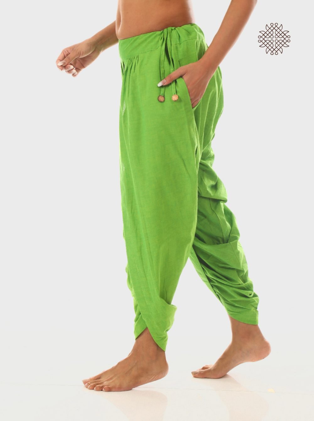 pitaharita/Lemon Green yuvaki, tulip classic dhoti pants with pockets form a comfy wrap crafted in 100% cotton - Image 3