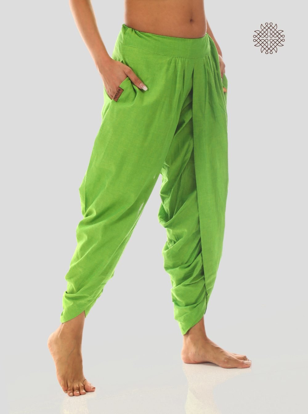 pitaharita/Lemon Green yuvaki, tulip classic dhoti pants with pockets form a comfy wrap crafted in 100% cotton - Image 2