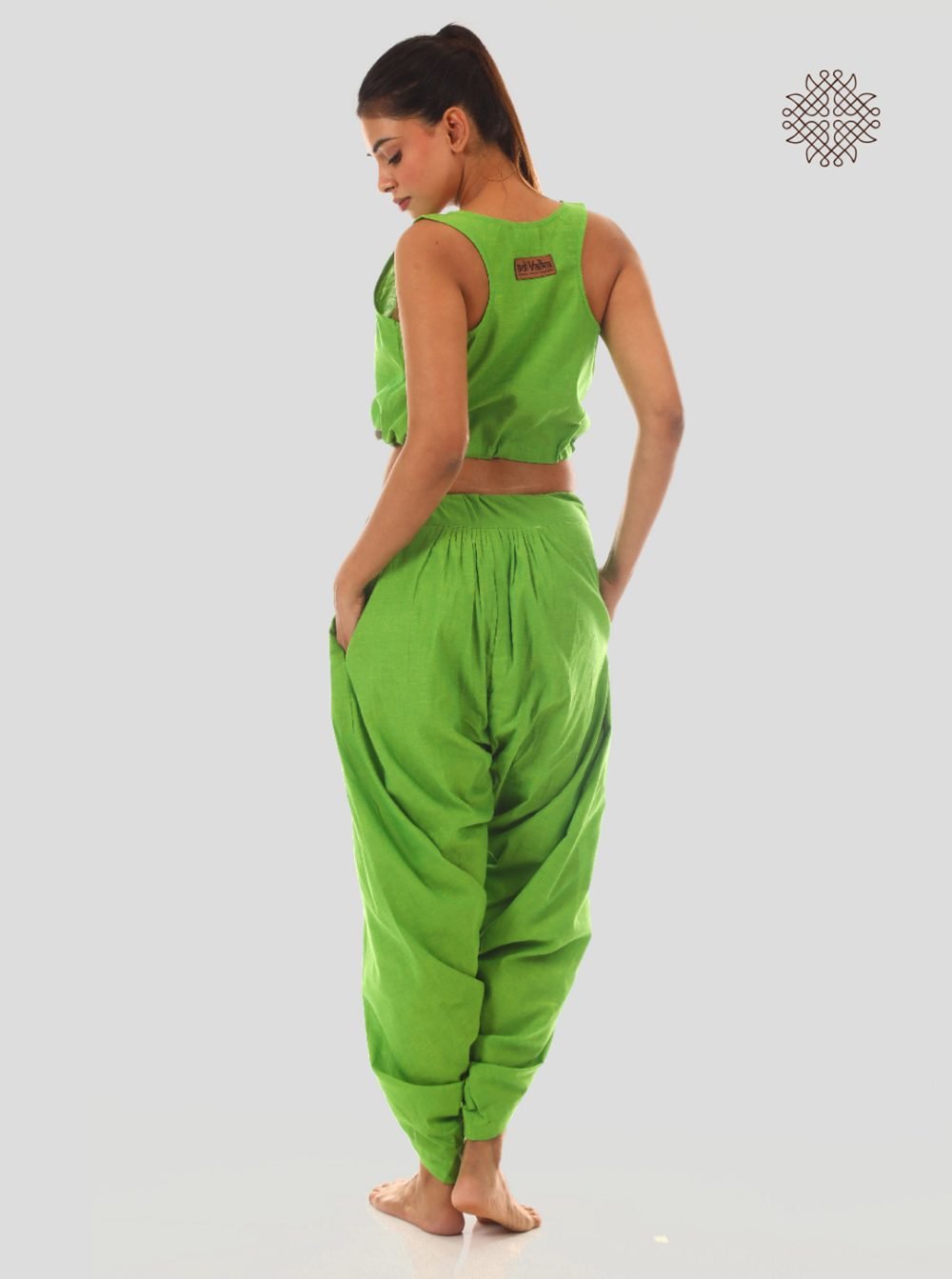 pitaharita/Lemon Green yuvaki, tulip classic dhoti pants with pockets form a comfy wrap crafted in 100% cotton - Image 4