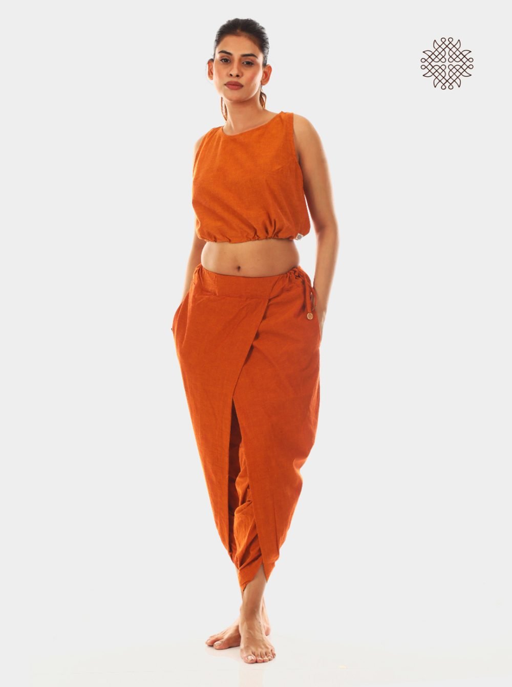 kapila (rusty orange) yuvaki, cross-cut dhoti pants with pockets crafted in 100% cotton - Image 5