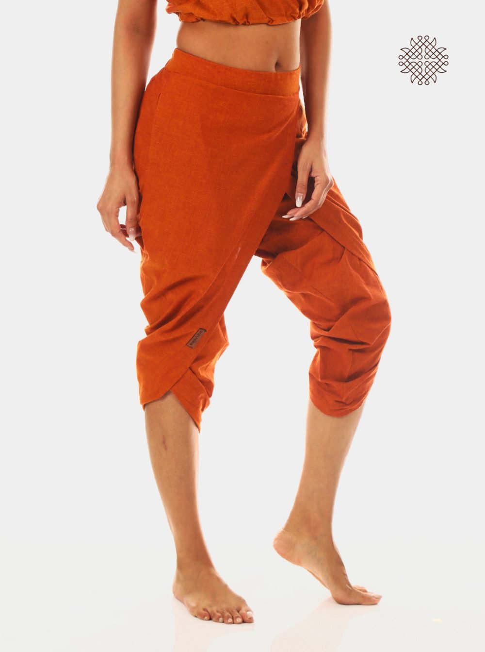 kapila (rusty brown) taruNi, cross-cut calf length dhoti pants with pockets crafted in 100% cotton - Image 2