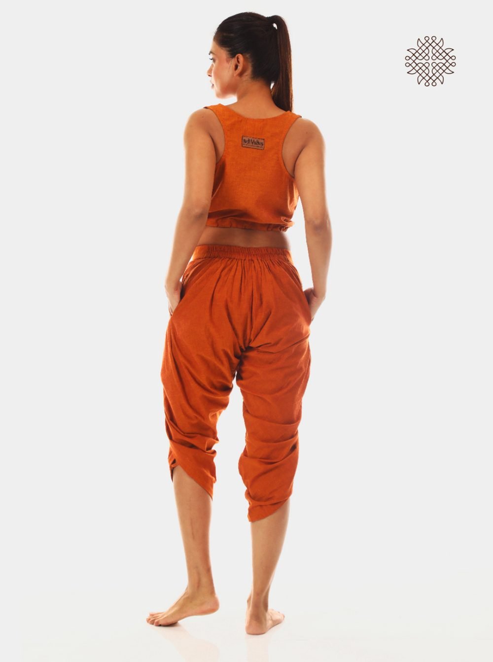 kapila (rusty brown) taruNi, cross-cut calf length dhoti pants with pockets crafted in 100% cotton - Image 4