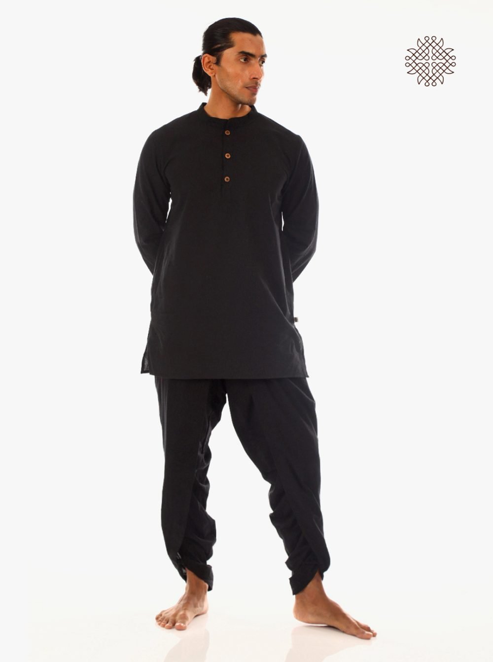 syamah (black) yuvaka, cross cut dhoti pants with pockets crafted in 100% cotton - Image 5