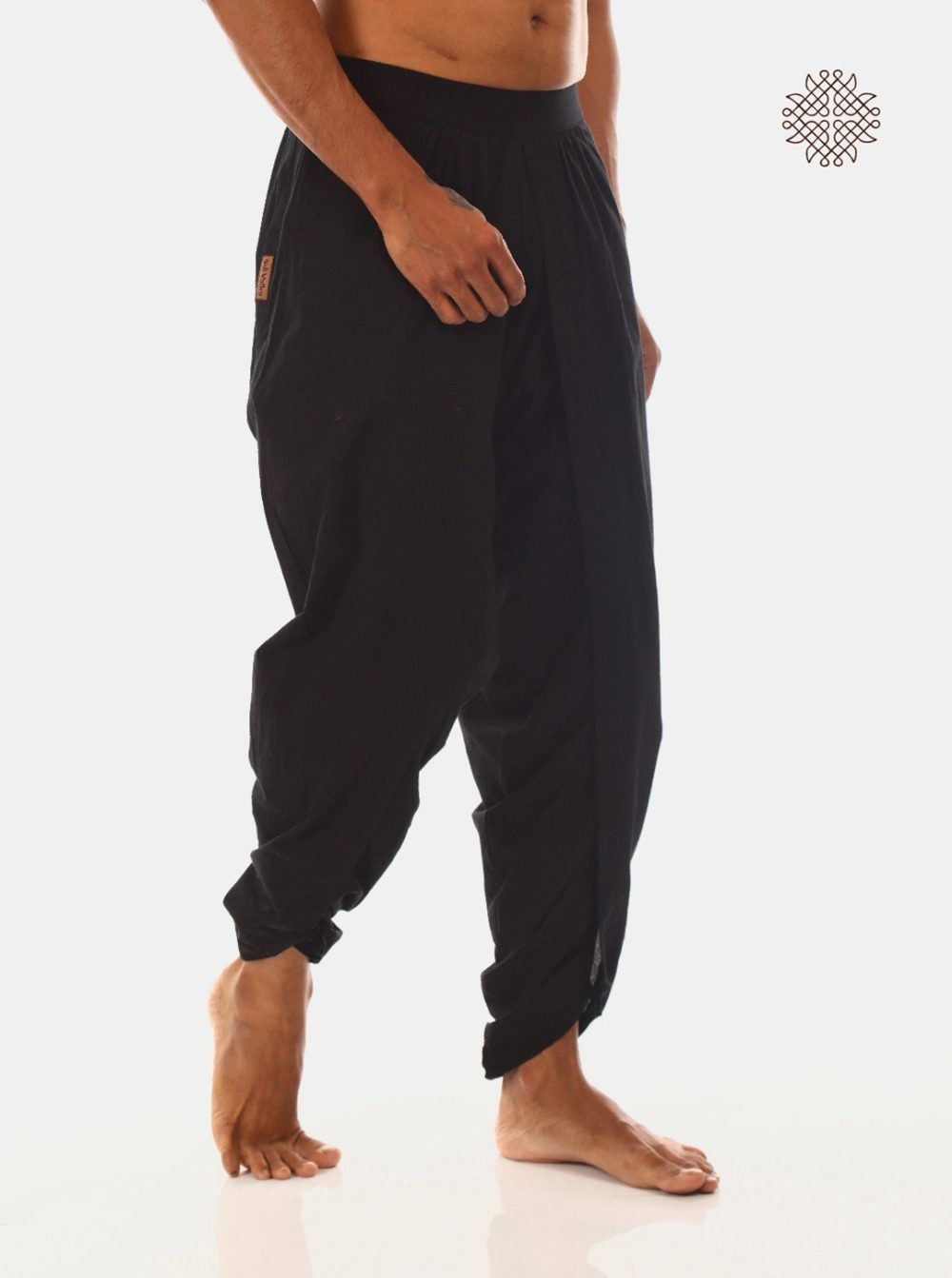 syamah (black) yuvaka, cross cut dhoti pants with pockets crafted in 100% cotton - Image 2