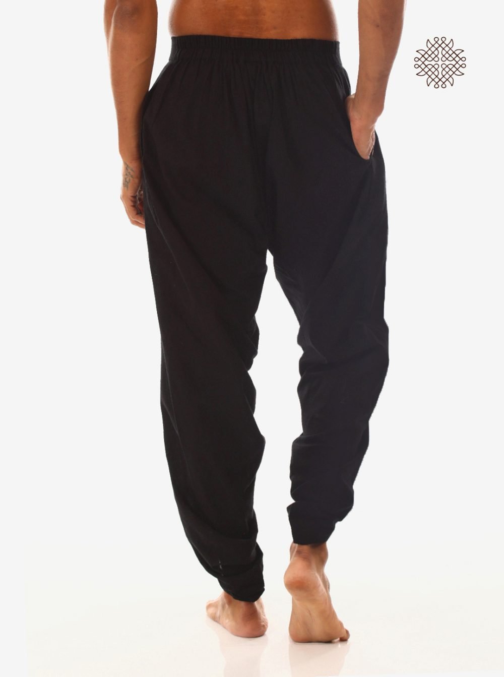 syamah (black) yuvaka, cross cut dhoti pants with pockets crafted in 100% cotton - Image 4