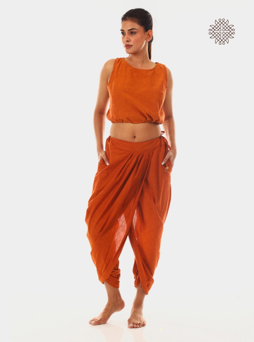 kapila (rusty brown) yuvaki, pleated dhoti pants with pockets crafted in 100% cotton - Image 5