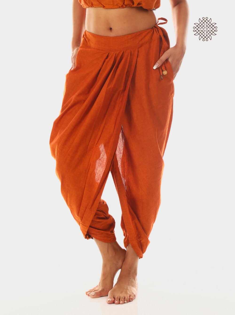 kapila (rusty brown) yuvaki, pleated dhoti pants with pockets crafted in 100% cotton - Image 2