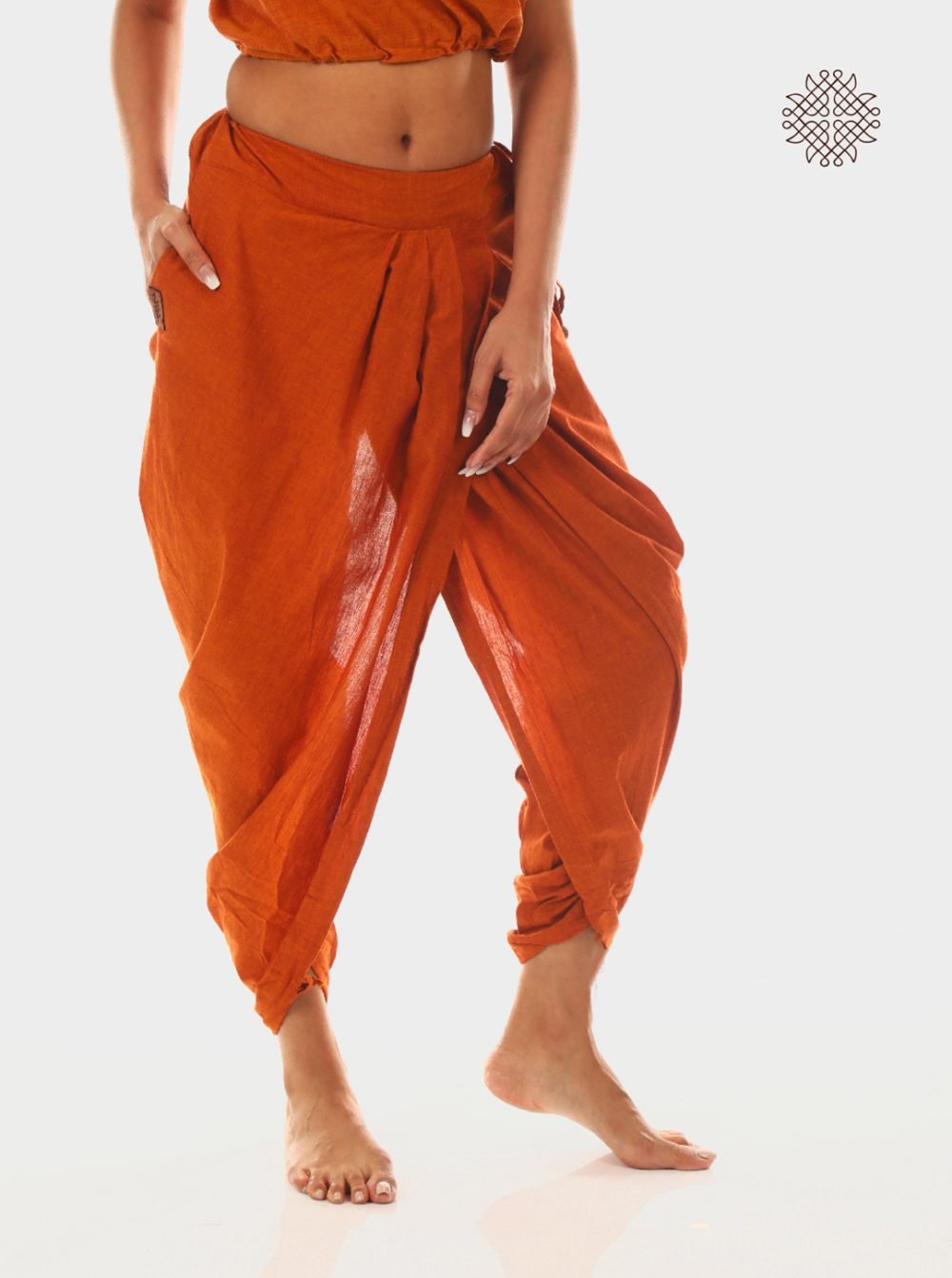 kapila (rusty brown) yuvaki, pleated dhoti pants with pockets crafted in 100% cotton