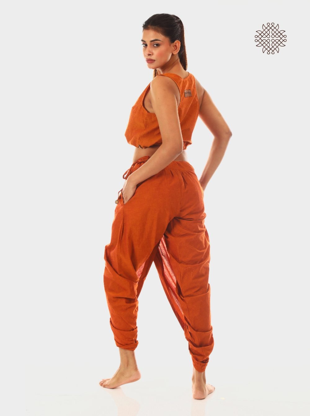 kapila (rusty brown) yuvaki, pleated dhoti pants with pockets crafted in 100% cotton - Image 4