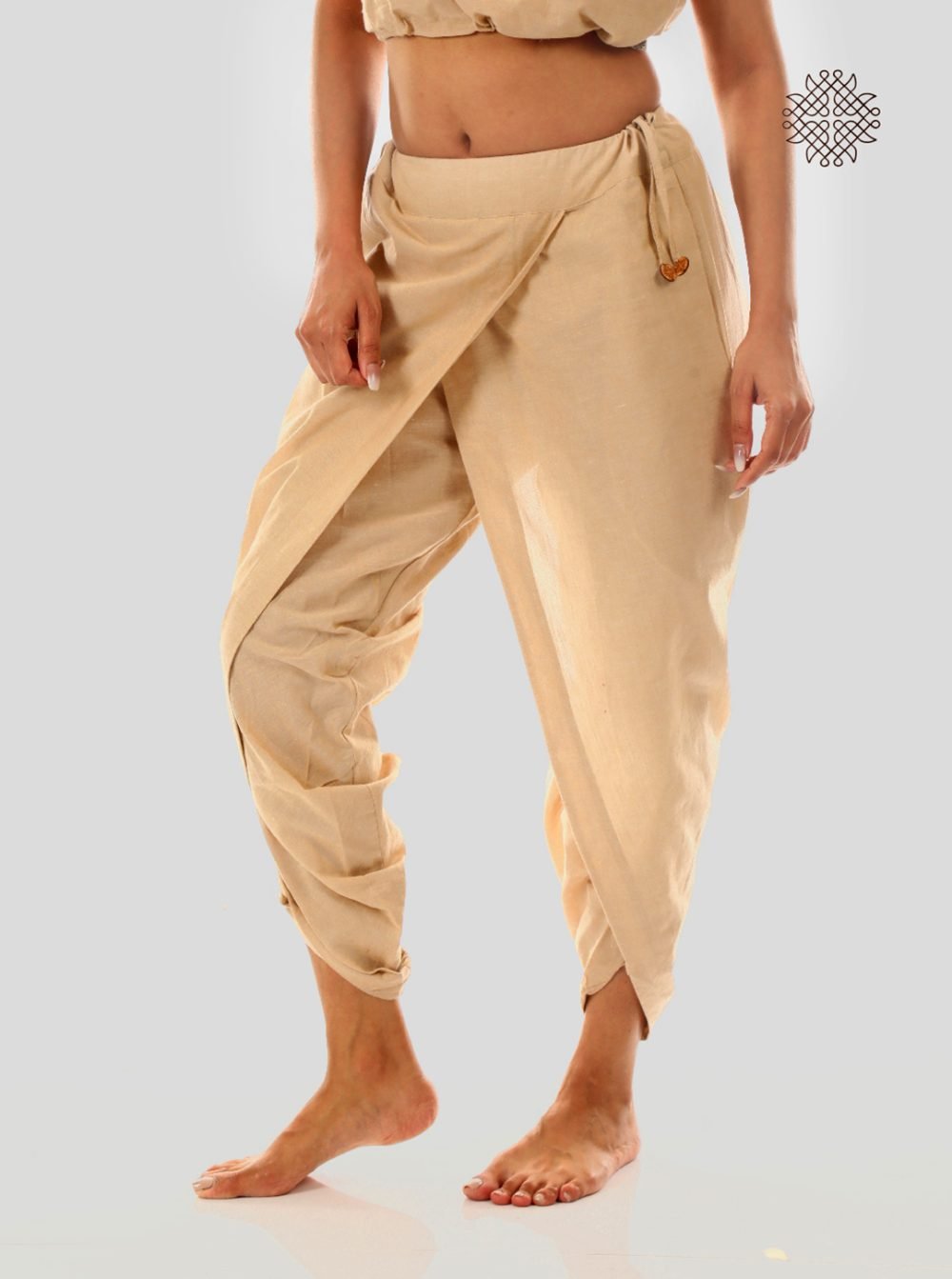 hariNa (beige) yuvaki, cross-cut dhoti pants with pockets  crafted in 100% cotton - Image 3