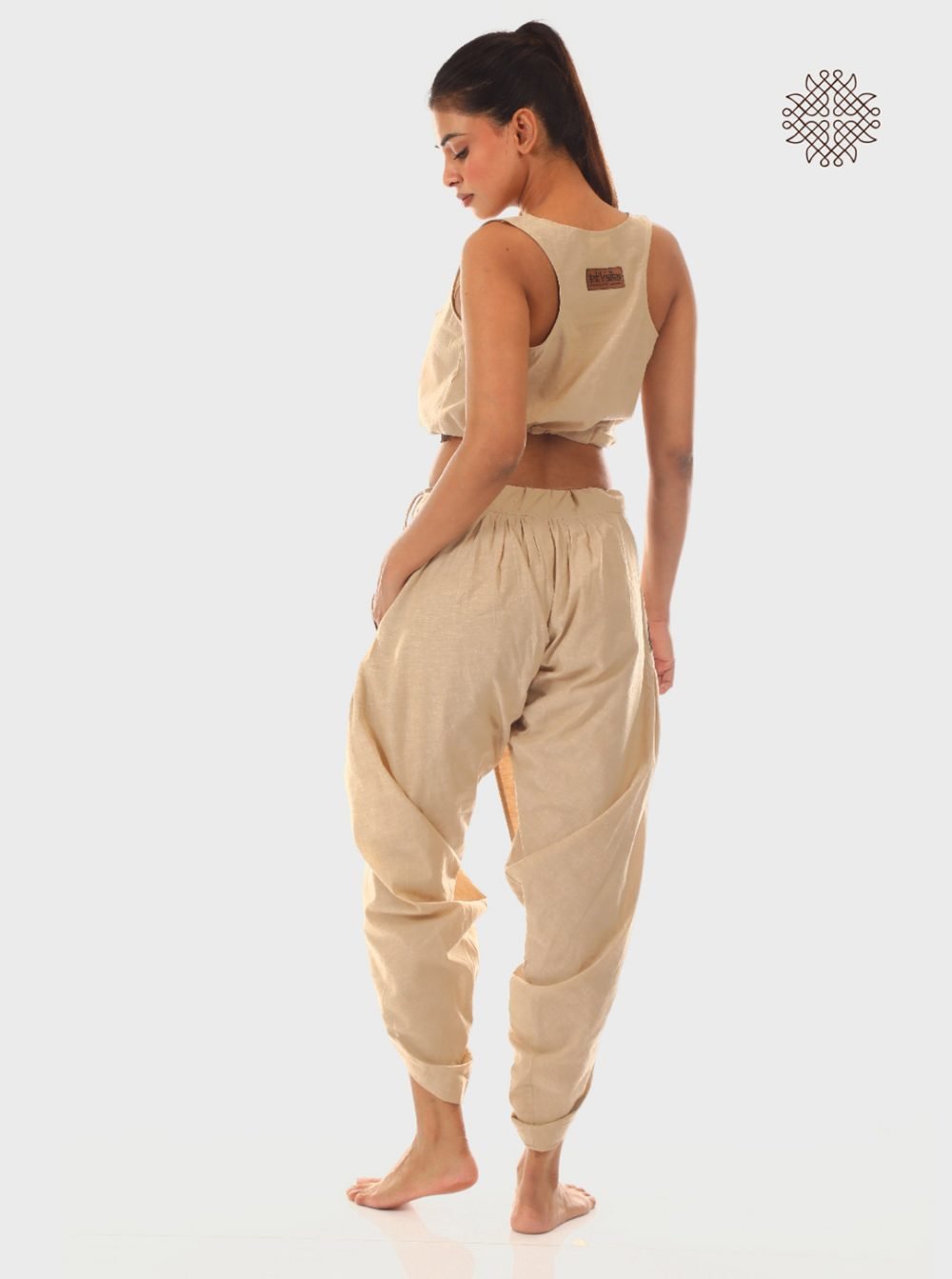 hariNa (beige) yuvaki, cross-cut dhoti pants with pockets  crafted in 100% cotton - Image 4
