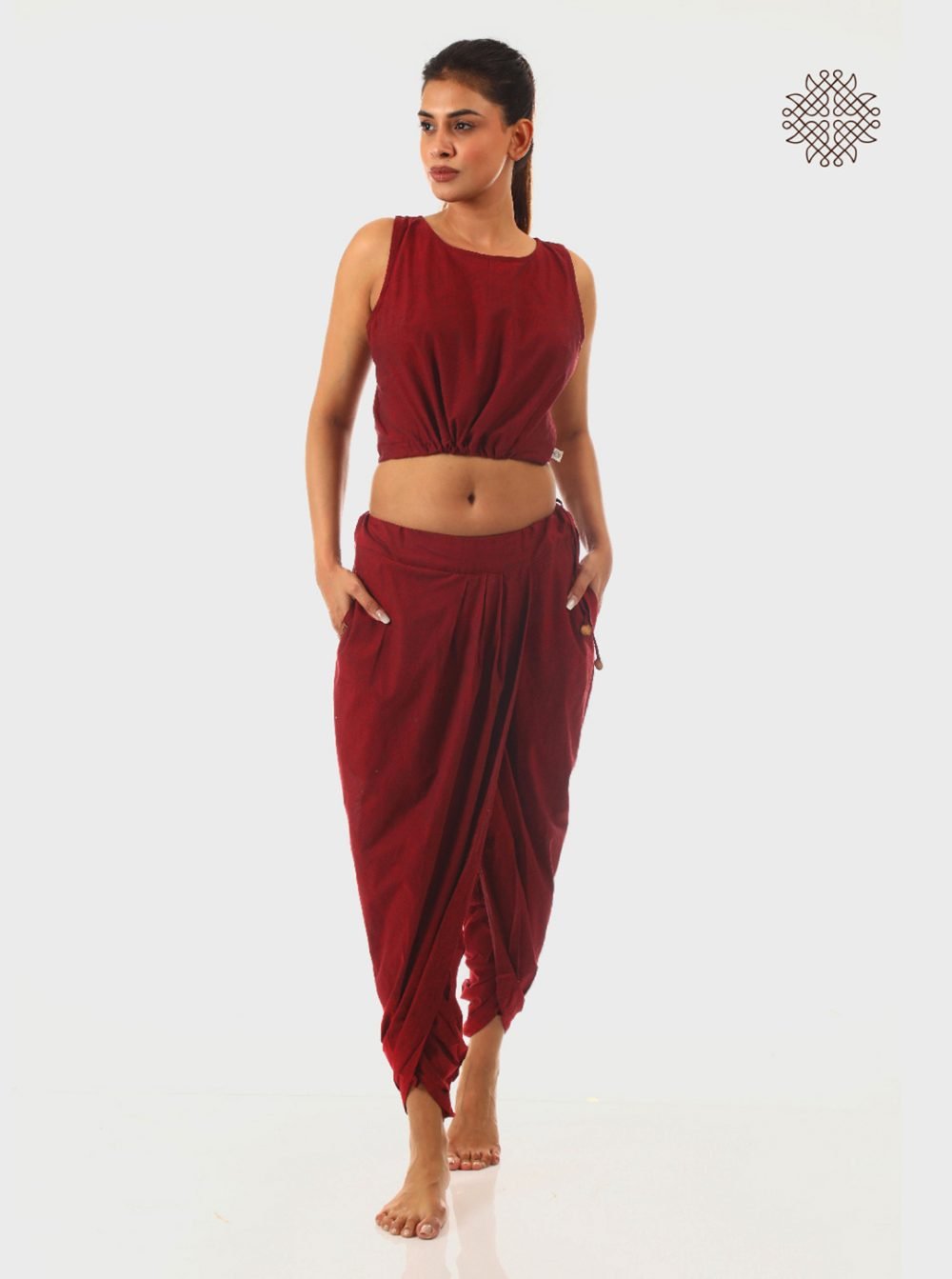 kumkum (maroon) yuvaki, pleated dhoti pants with pockets crafted in 100% cotton - Image 5