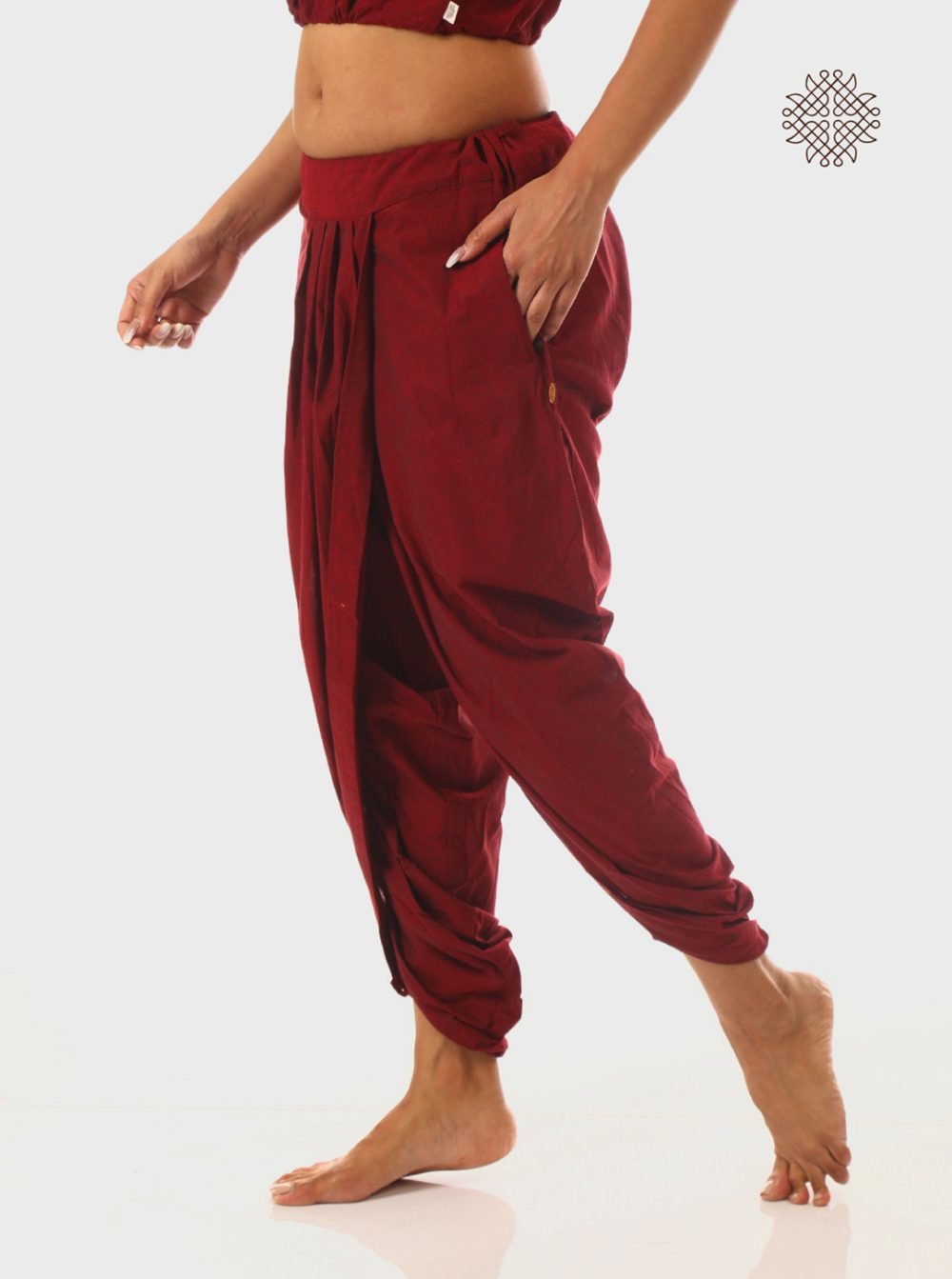 kumkum (maroon) yuvaki, pleated dhoti pants with pockets crafted in 100% cotton - Image 3