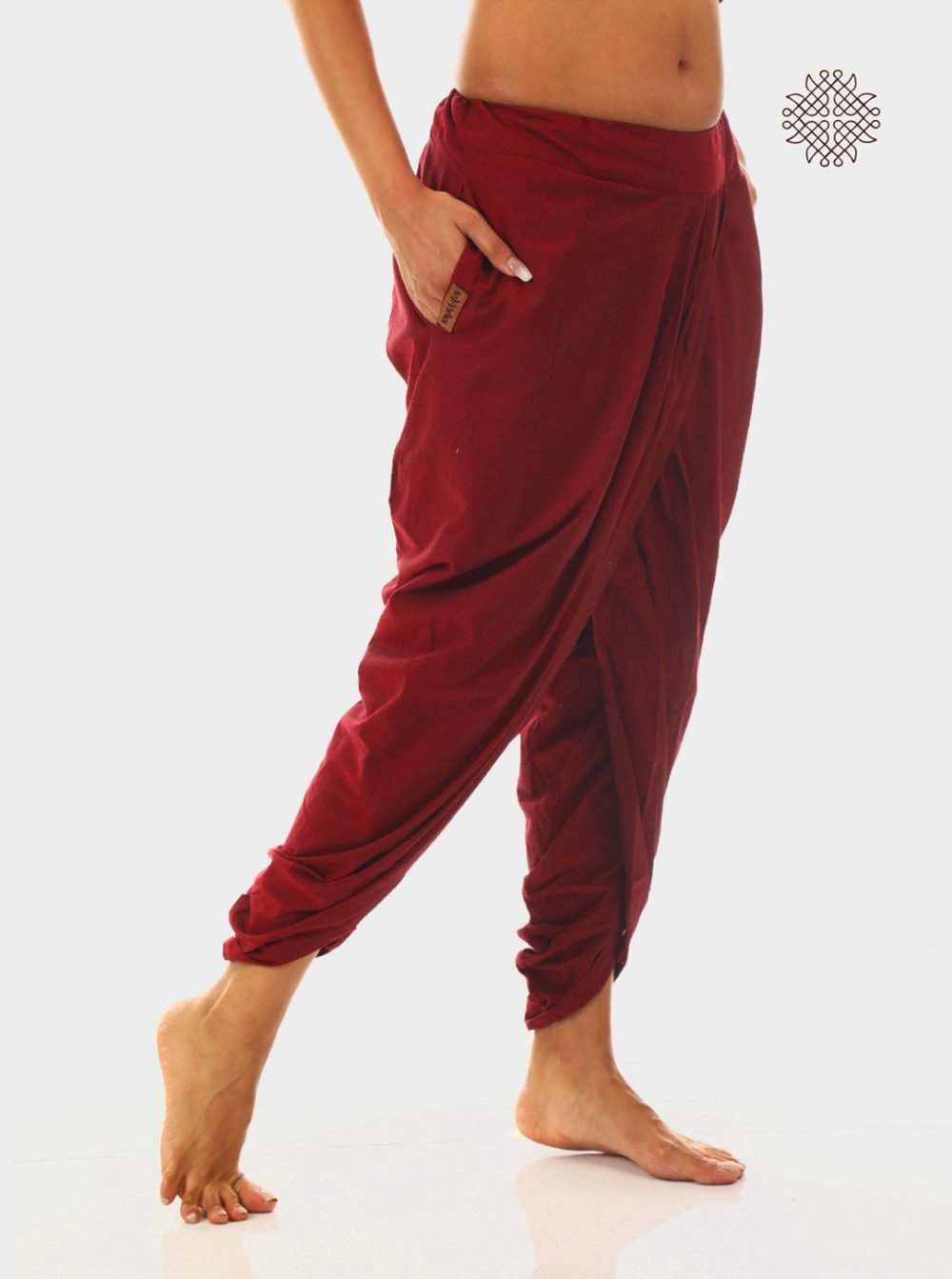 kumkum (maroon) yuvaki, pleated dhoti pants with pockets crafted in 100% cotton - Image 2