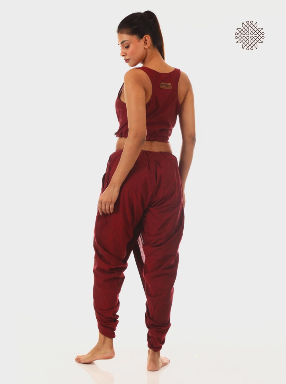 kumkum (maroon) yuvaki, pleated dhoti pants with pockets crafted in 100% cotton - Image 4